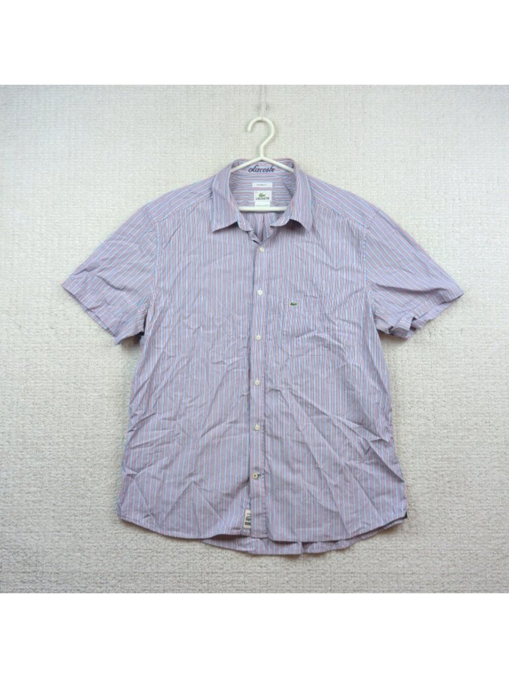 VTG Lacoste Shirt Mens Size 44 Multicolor Striped Modern Fit Button Down Preppy